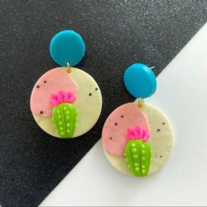 Round Blooming Cactus Clay Earrings